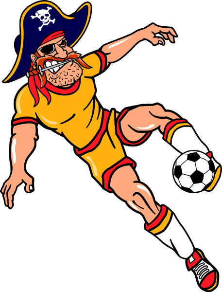 Pirate soccer player team mascot color vinyl sports sticker. Customize on line. Pirate Soccer